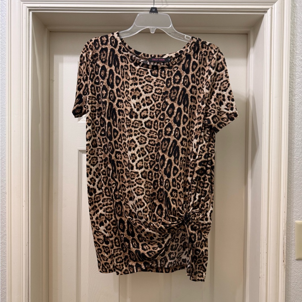 Crazy Train Tan and Black Leopard Print Tee